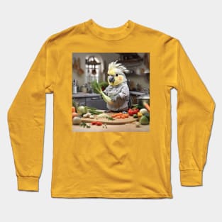 Cockatiel calopsitte cooking kitchen Long Sleeve T-Shirt